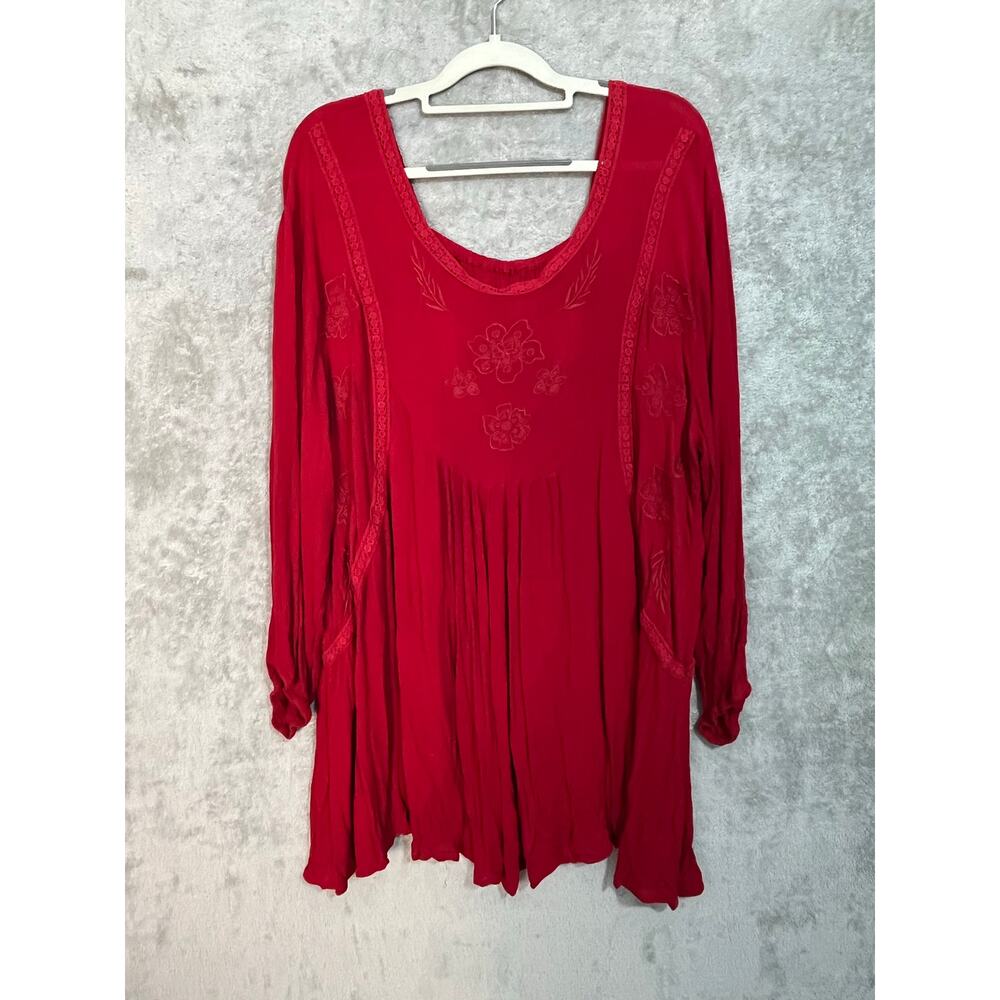 Southern Stitch Dress XXL Red Boho Floral Embroidered Western Cowgirl